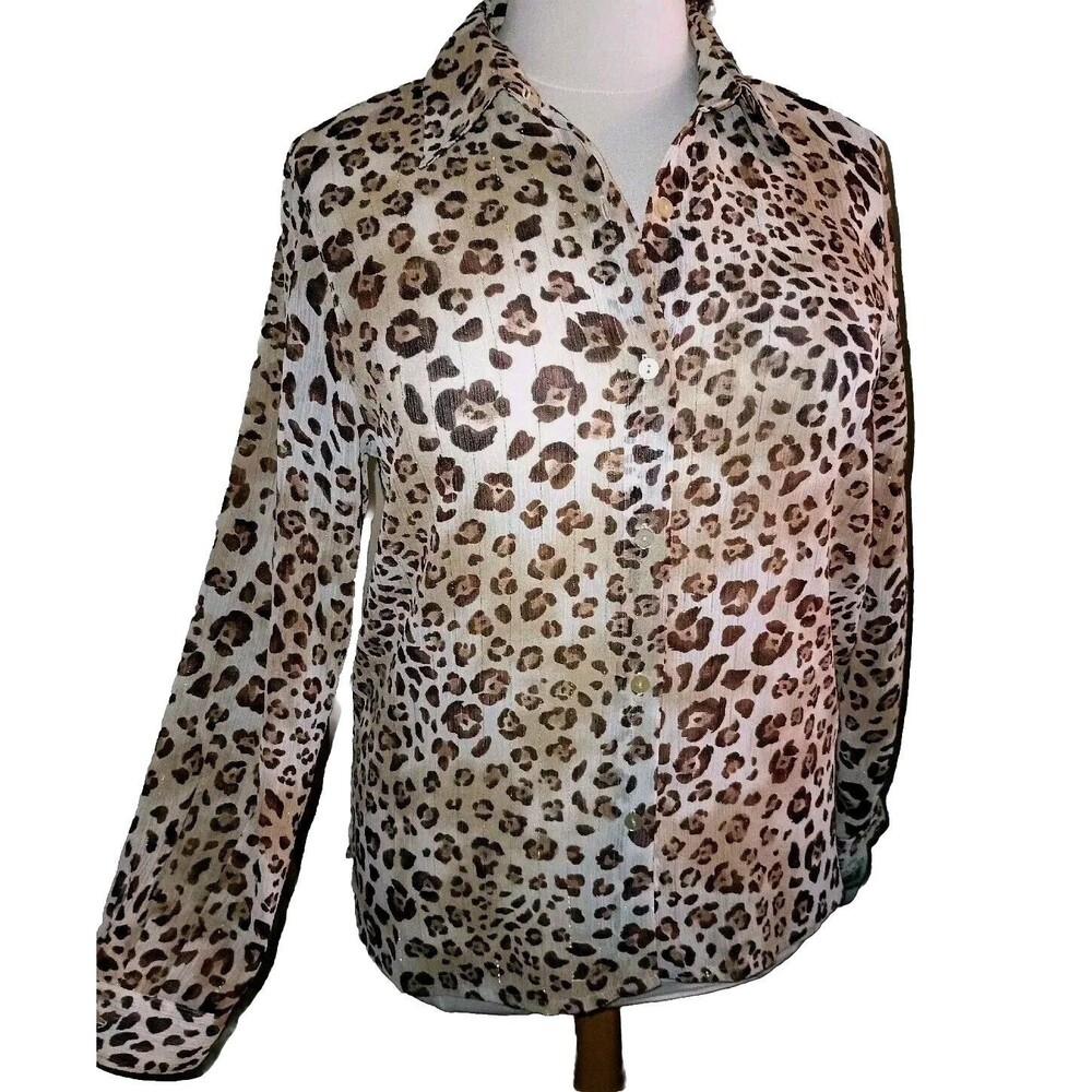 NWT ALFRED DUNNER Womens 16 Georgette Animal Metallic Brown Long Sleeve Top